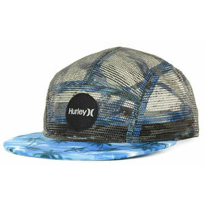 Hurley Men's Krush Tropical Palm Trees Mesh Camper Hat Cap in Grey/Black/Blue